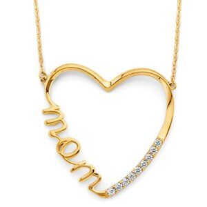 14KT Gold Cubic Zirconia Mom Open Heart Necklace